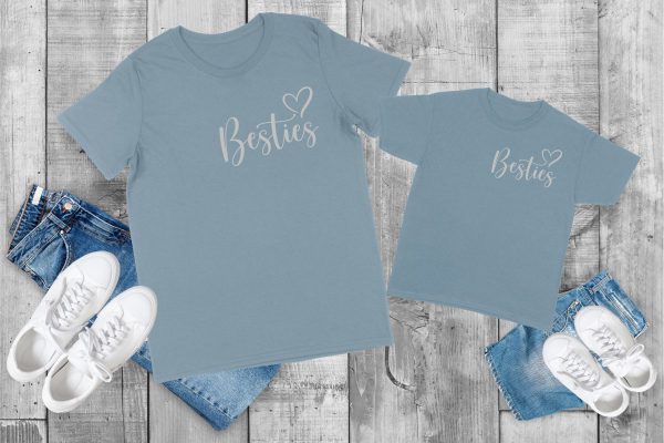 Mum and kid besties tshirt light blue